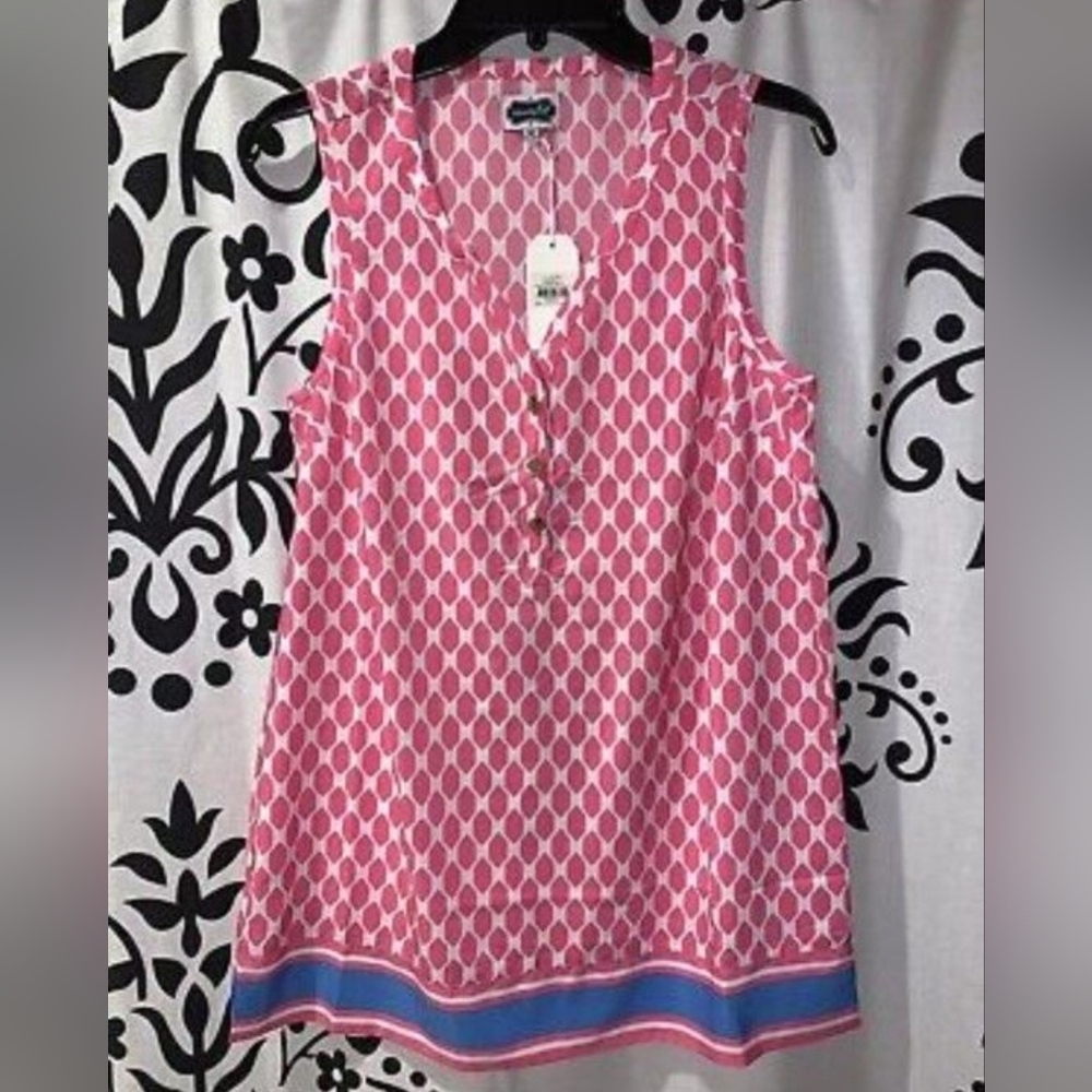 mud pie Lizzie Sleeveless Tunic in Pink and White with Blue Trim - size Medium!